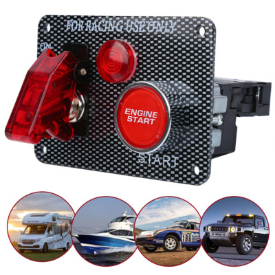 12V Carbon Ignition Switch Panel Engine Start Push Button LED Toggle Racing Car