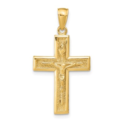 Pre-owned Superdealsforeverything Real 14kt Yellow Gold Polished Crucifix Pendant
