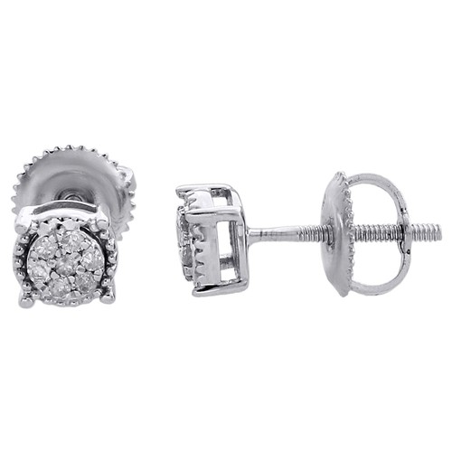 Pre-owned Jfl Diamonds & Timepieces 10k White Gold Round Diamond Cluster Studs 5.25mm Screw Back Earrings 1/10 Ct.