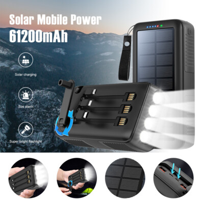 Solar Charger Power Bank 61200mAh Fast Charging Hand Crank Portable Battery Pack