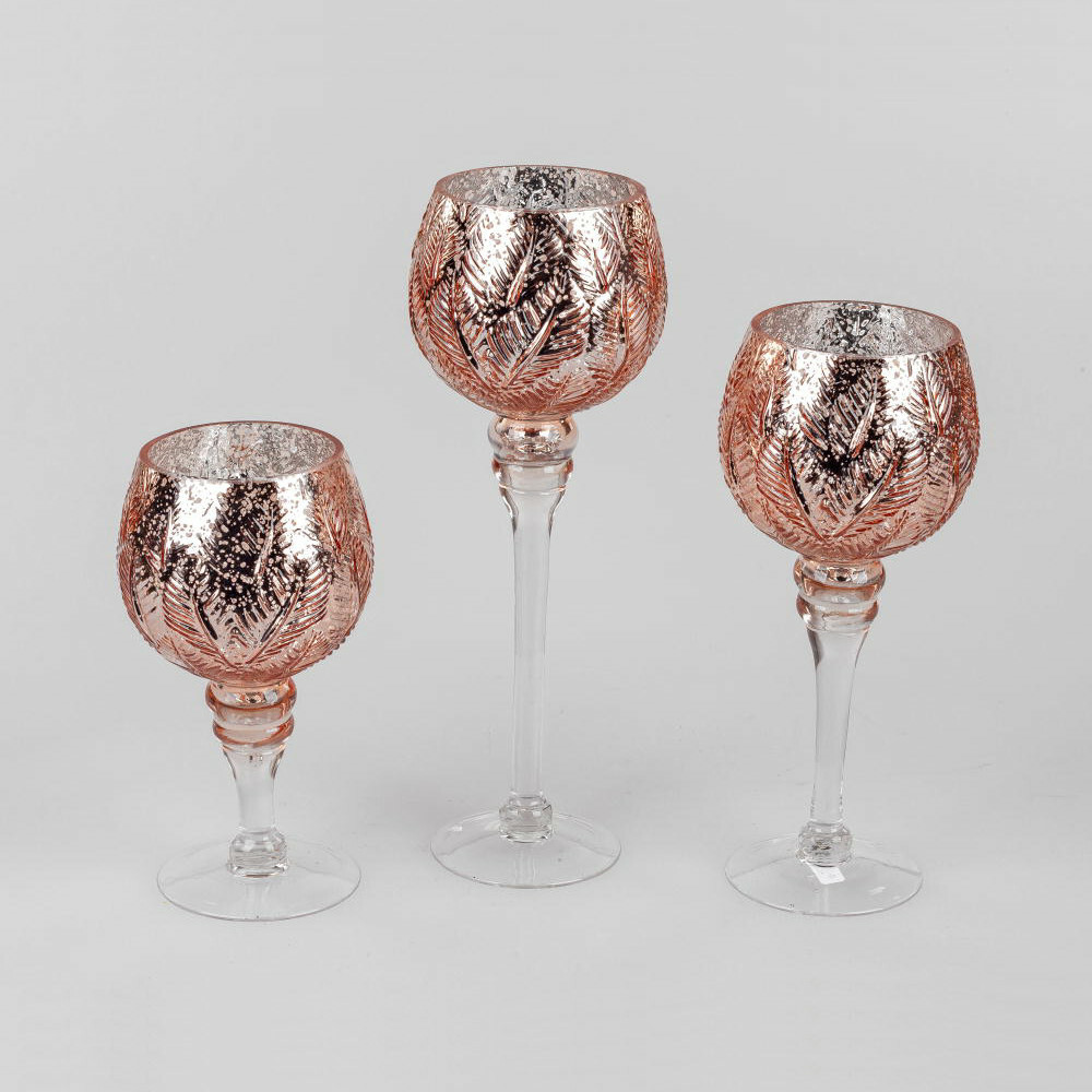 Windlicht 3erSet Classic-Rose Glas 20,25&30cm Kelch Kerzenständer 883803 formano