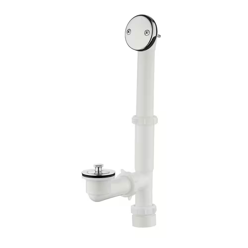 Everbilt Bath Drain Kit Twist Close 1.5in White Poly Pipe Chrome Overflow