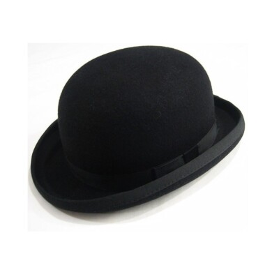 100% Wool Mens Black Bowler Hat Fashion Hat Satin Lining 4 Sizes