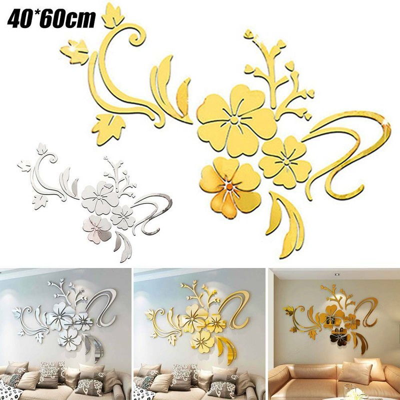 3D Spiegel Blume Wandtattoo Pflanze Wandaufkleber Aufkleber Wohnzimmer Dekor