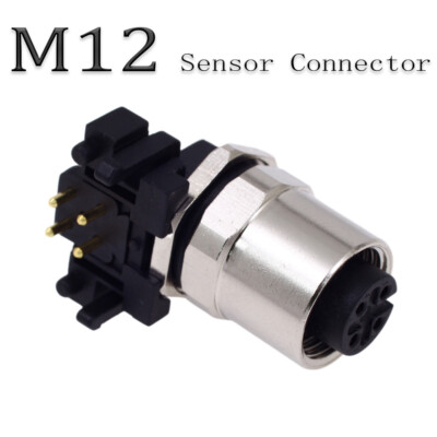 M12 Sensor Connector Female 4P 4Pin PCB Panel Mount Adapter Angled Connectors
