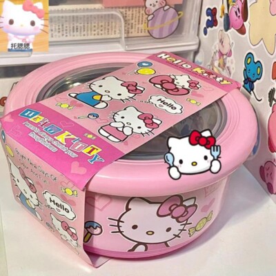 Sanrio Hello Kitty Stainless Steel Ramen Bowl With Lid Cute Large Instant Noodle