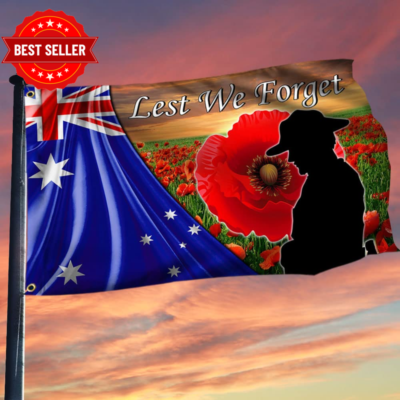 Australian Veteran Anzac Day Flag - Lest We Forget Poppy Flower Double Sided Gro