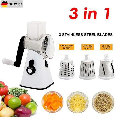 Küchen Gemüsehobel Reibemühle Salatschneider Reibe Slicer + 3 Trommeln Edelstahl