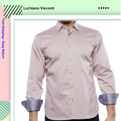 Luchiano Visconti White with Blue and Orange Pattern Shirt, Size Small