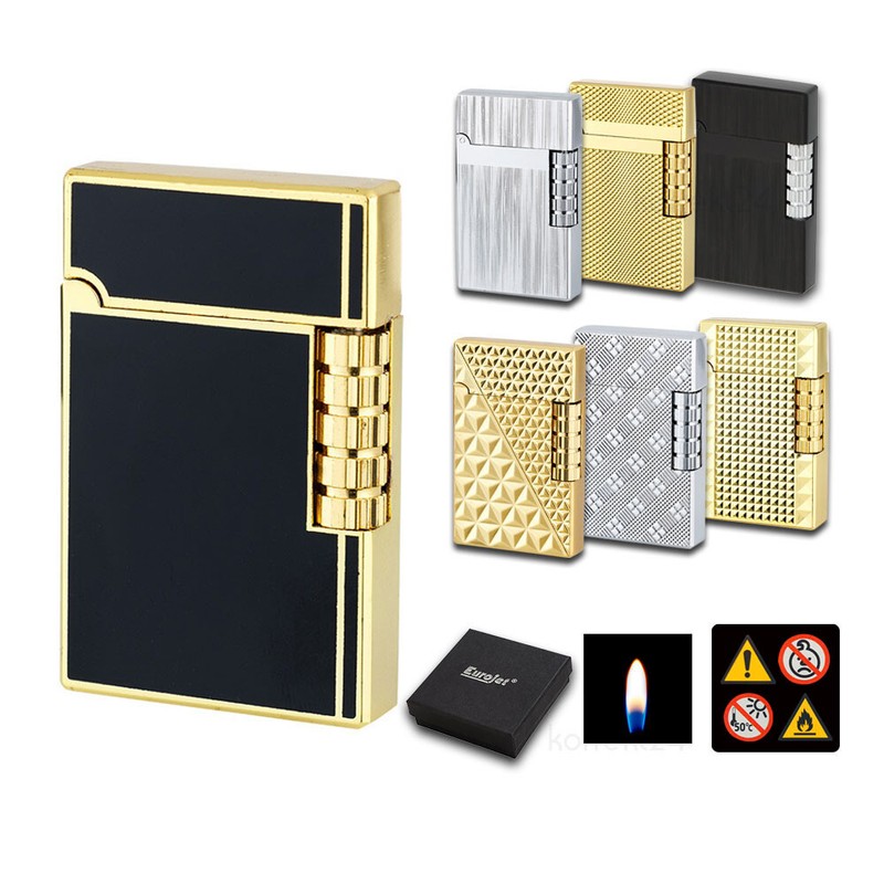 Design Feuerzeug Milan | Stand Flamme | Reibrad | Gold Schwarz Chrom Geschenkbox