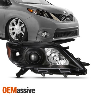 Fits 11-17 Toyota Sienna Passenger Right Halogen [Black] Headlight Replacement