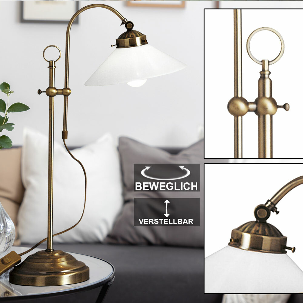 Antike Landlife Büro Schreib Tisch Leuchte Messing Lese Lampe Glas Vintage Retro