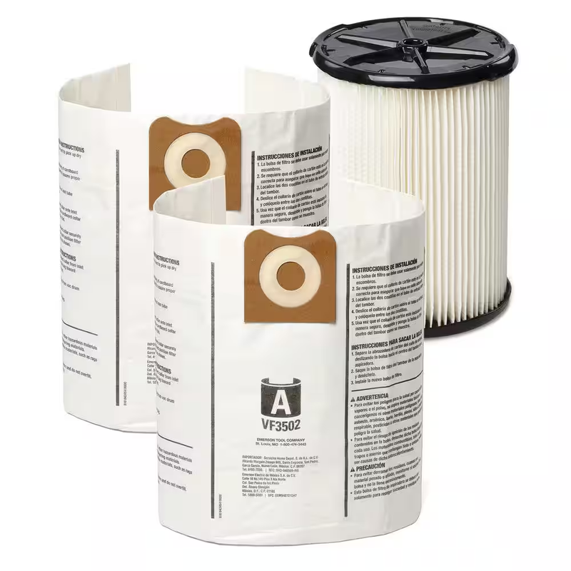 Ridgid Shop Vac Filter Dust Bags Kit VF4000 VF3502 12 16 Gallon Vacuum
