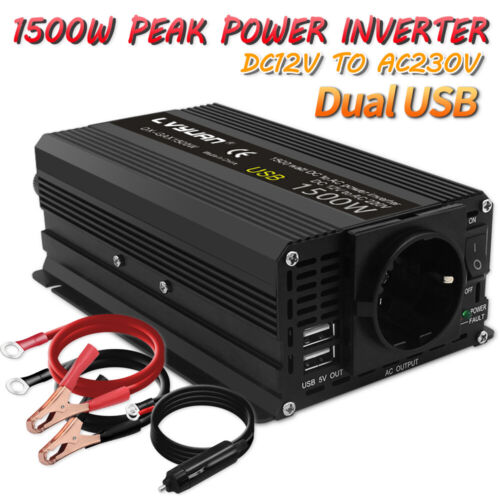Spannungswandler 1500w Max Wechselrichter Inverter 12V auf 230V auto USB laptop