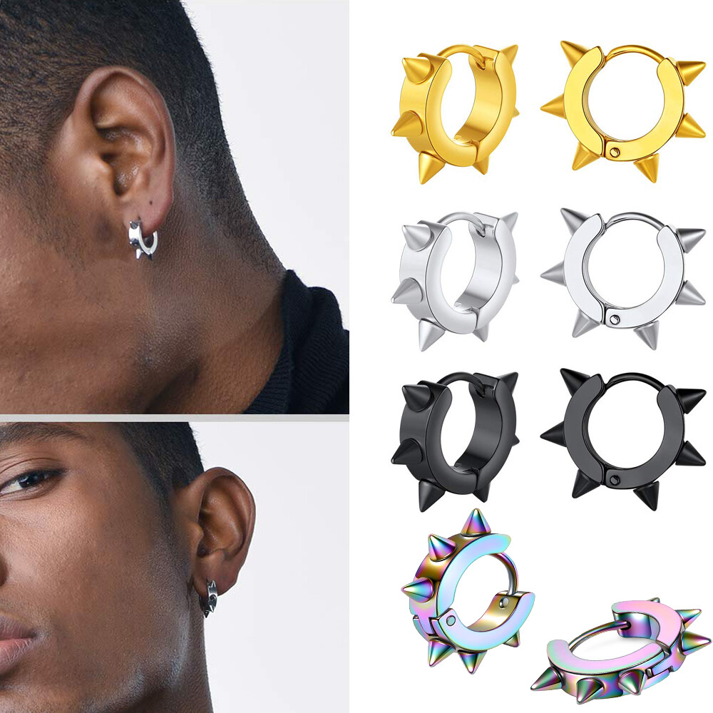 アクセサリー Preek SPIKE HOOP EARRING Amazon.com: 14K REAL Solid Gold Spike Hoop Earring