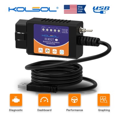 For Ford FORScan OBD2 Code Reader ELM327 V1.5 USB Modified Scanner HS/MS CAN US