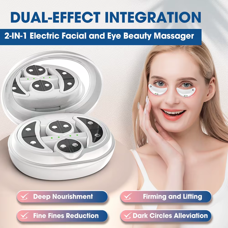 New EMS Facial Eye Beauty Massager with Micro-current Gel Patch Red Light Anti-A