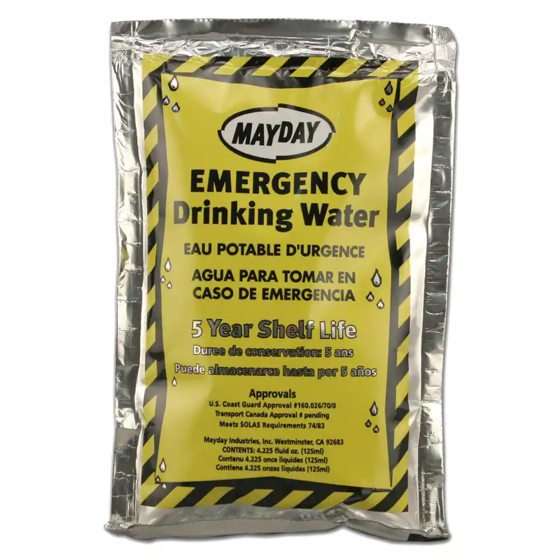 Mayday Emergency Drinking Water 4.225 oz 100 Pk 5 Yr Shelf Life Purified Pouches