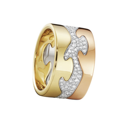 Georg Jensen. Fusion 3-piece Ring - 18k. Yellow, Rose & White Gold Pavé Diamonds