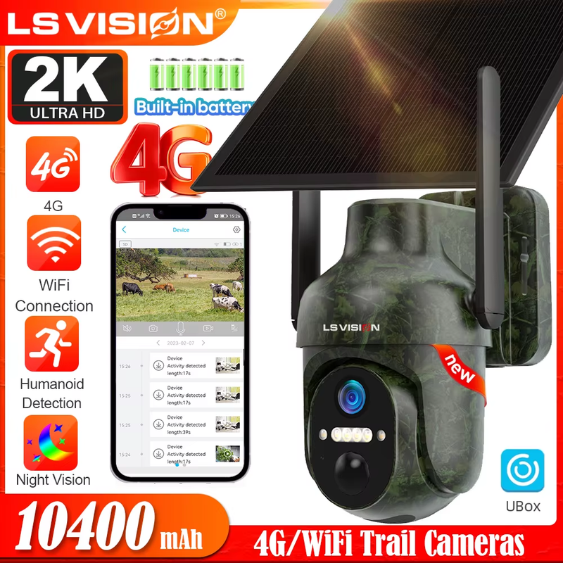 4G SIM Solar Outdoor Wildlife Camera 4MP WiFi Hunting Trail Camera Security Cam