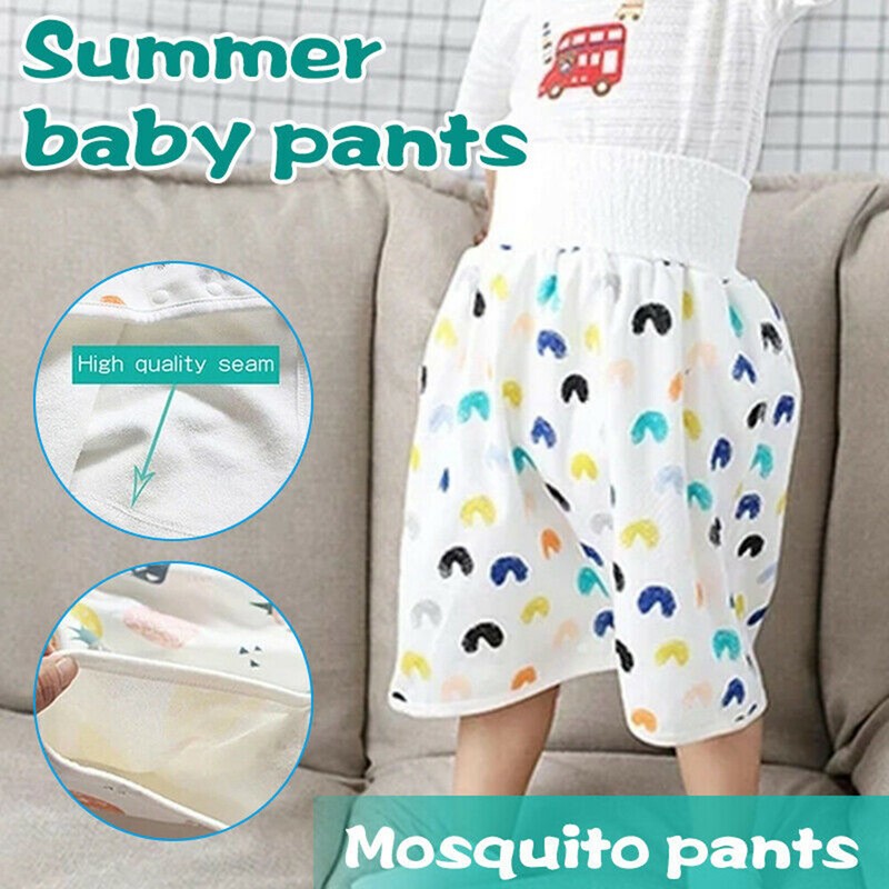 Anti Bed-wetting Washable Cotton Bamboo Fiber Night Time Sleeping Potty Training Clothes for Baby Toddler Waterproof and Absorbent Shorts 2 in 1 Comfy Childrens Diaper Skirt Shorts