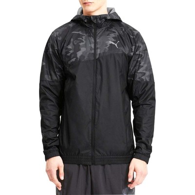 

Puma Graphic Hooded Full Zip Running Jacket Mens Size  Casual Athletic Outerwe, Черный, Puma Graphic Hooded Full Zip Running Jacket