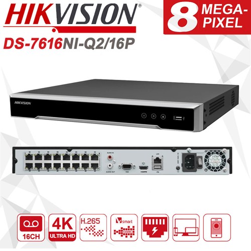 Hikvision ネットワークビデオレコーダー 16Ch POE NVR H.View 16チャンネル4K PoE NVRレコーダー8MP ONVIFビデオ
