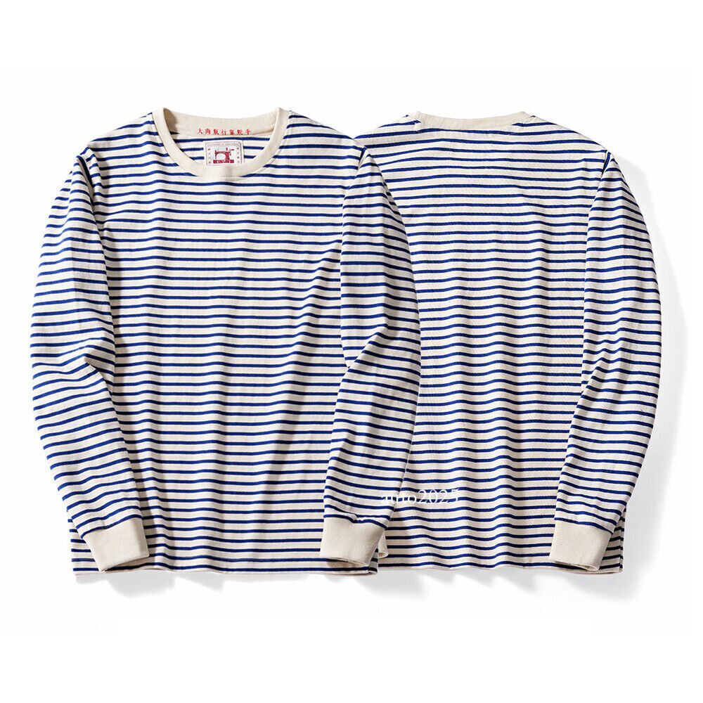 トップス unfil Vintage Cotton Jersey Breton Shirt Vintage Striped Shirt Mens Long Sleeve Breton Stripe T-shirt