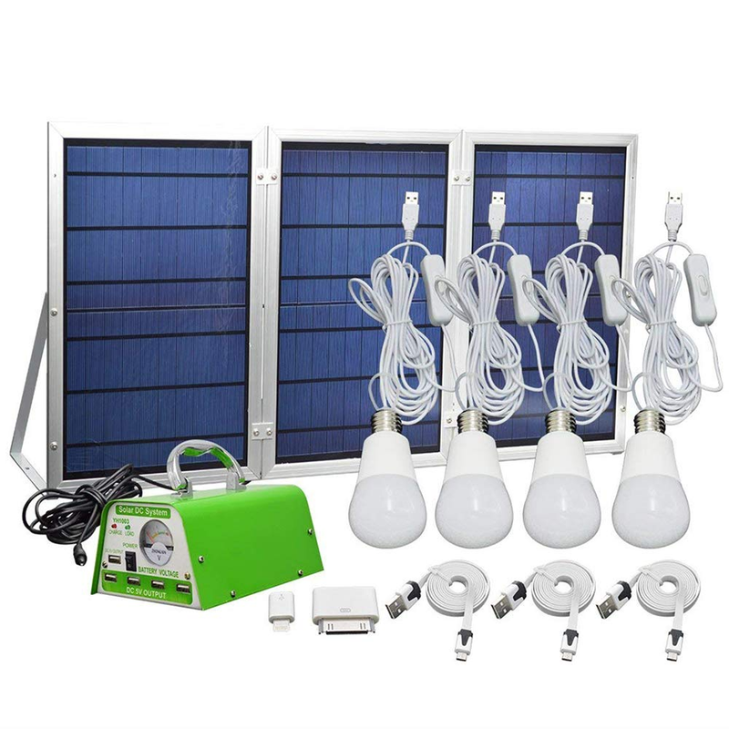 Solar Light Kit Lighting Home System Panel DC Set USB Charger 4 LED Light Bulbs