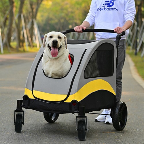4-Wheel Foldable Dog Stroller Premium Heavy Pet Stroller for S/M/L/XL Dogs Cats
