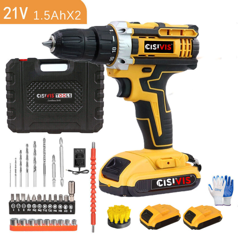 Home Diy Gardening Electric Tools 21v Cordless Drill Driver Combi Fast Charger