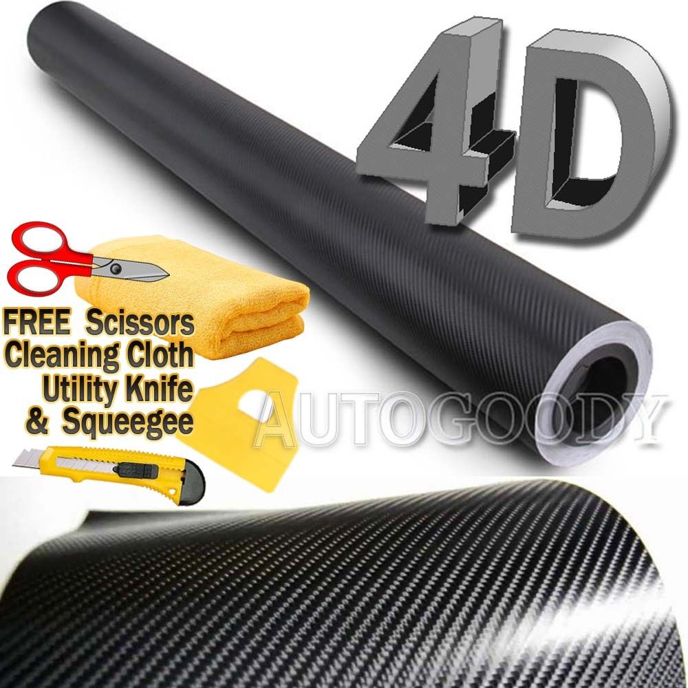 Choose Color:Black:Premium 4D Gloss Carbon Fiber Vinyl Wrap Film Sticker Bubble Free Air Release