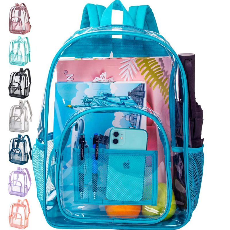 Clear Backpack, Heavy Duty Through Bookbag For Women, 16" Transparent Large Back