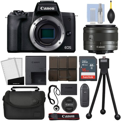 Canon EOS M50 Mark II Mirrorless Digital Camera & 15-45mm Lens Black + 16GB Kit