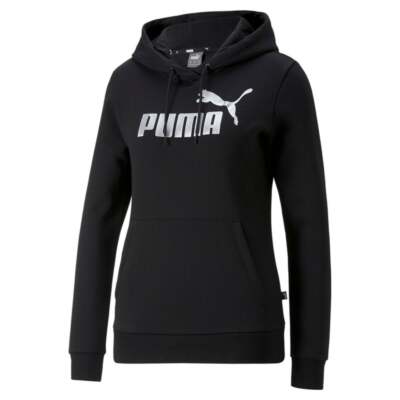 

Puma Essentials+ Metallic Logo Pullover Hoodie Женская черная повседневная верхняя одежда 849, Черный