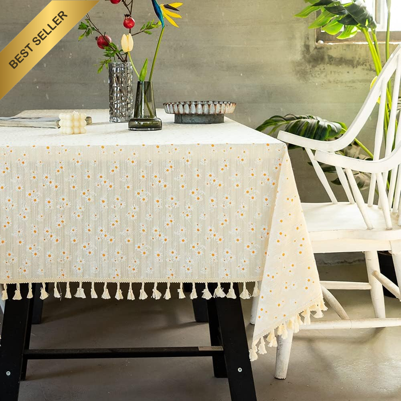 Premium Autumn/Winter Tablecloth Tassel Cotton Fabric Rectangular Table Cloth, f