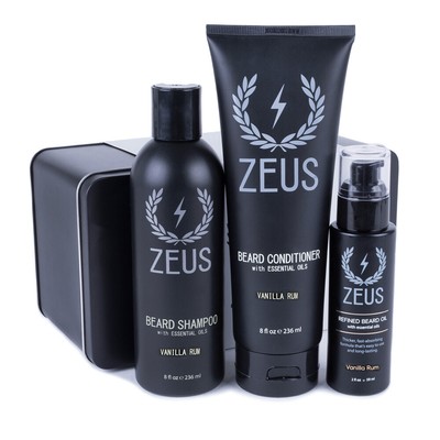 Zeus Beard Shampoo Conditioner Refined Beard Oil 3 Piece Starter Set