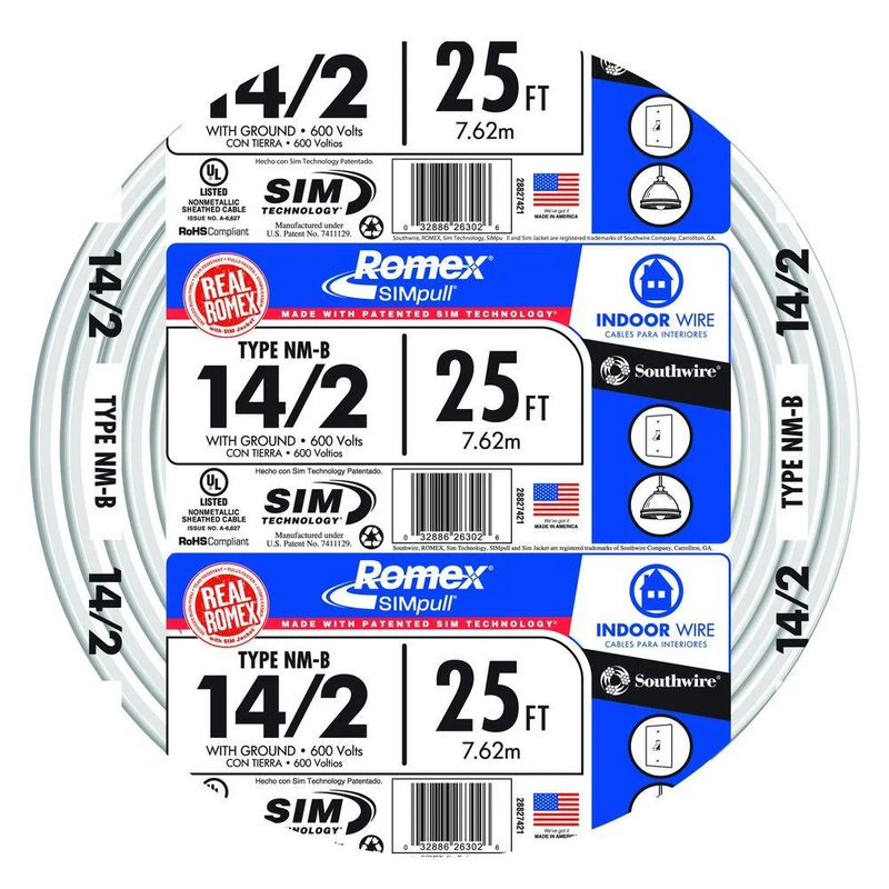 Romex Simpull 14/2 25' Residential NM-B Cu Indoor Electrical Wire