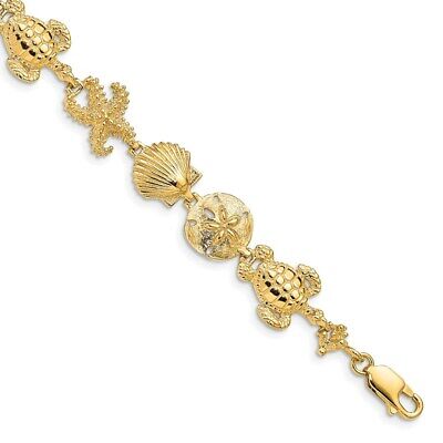 Pre-owned Superdealsforeverything Real 14kt Yellow Gold Sea Life Theme Chain Bracelet; 7.25 Inch; Lobster Clasp