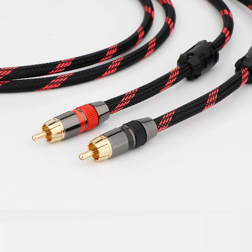 Pair OFC Shielded Dual-RCA Male to Female Extension Hifi Audio Cable Line