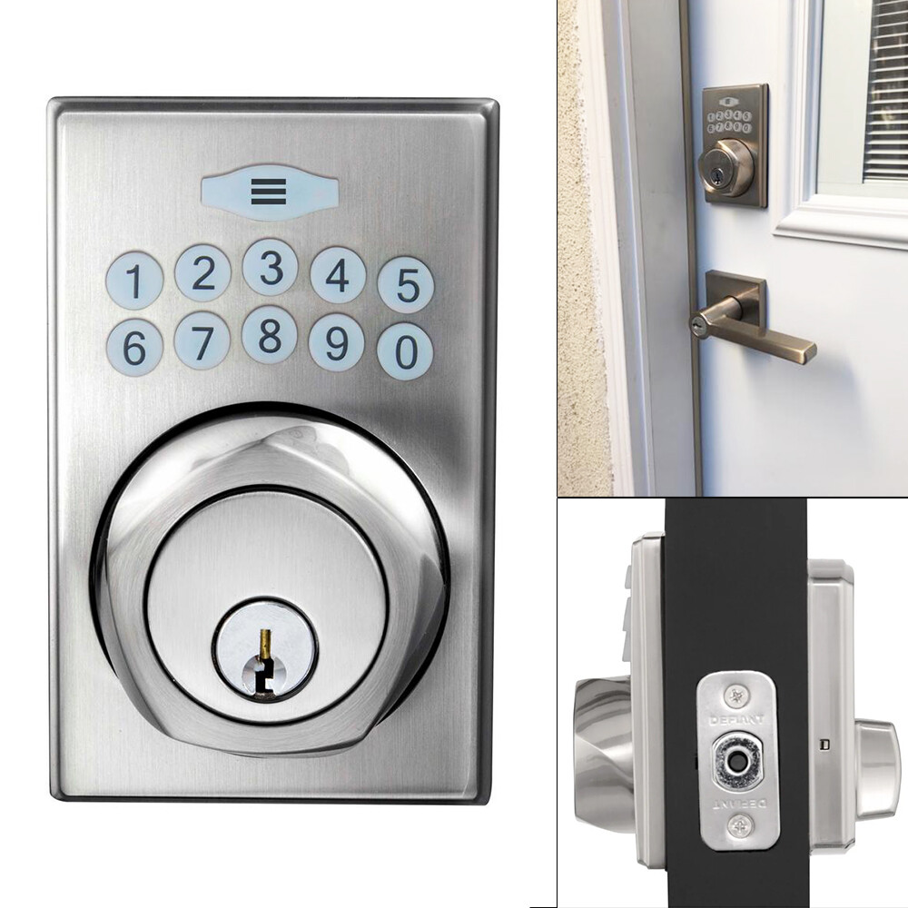 Satin Nickel Square Single Cylinder Spin-To-Lock Electronic Keypad