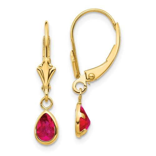 Pre-owned Goldia 14k 6x4mm Ruby/july Leverback Earrings In Red