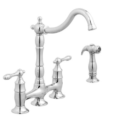 Glacier Bay Bridge Kitchen Faucet Side Sprayer 2-Handle Deck Mount Metal Chrome