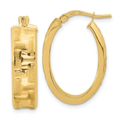 Pre-owned Superdealsforeverything Real 14kt Yellow Gold Polished Textured Oval Hoop Earrings
