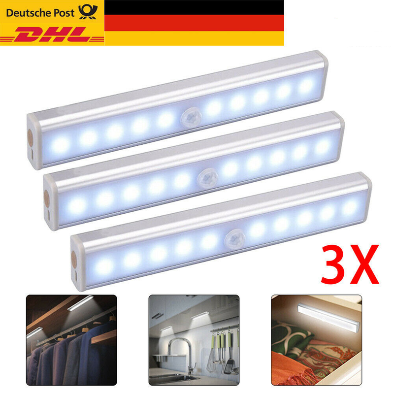 3X LED Unterbau-Leuchte Lampe Küche Batterie Sensor Licht-Leiste