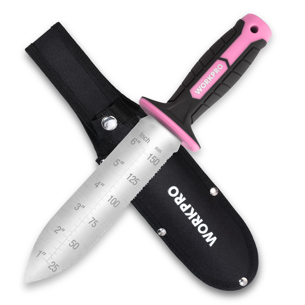 WORKPRO Hori Hori Garden Knife 7"Stainless Steel Blades Oxford Sheath Green/Pink