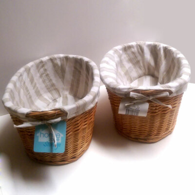 2 Oval Willow Home Bath Laundry Organizer Decorative Baskets Set w/ Cloth Liner
