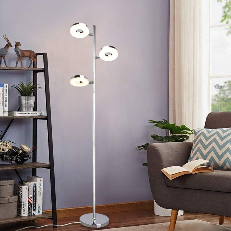 DLLT 3-Light Modern LED Floor Lamp, Standing Light with 360 Adjustable Head, Tal