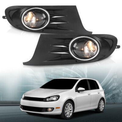 Fog Lights Driving Lamps+Bezel Fit For 10-14 VW MK6 Golf/TDI Jetta Sportwagen