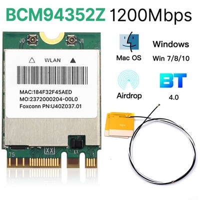 For Windows Mac BCM94352Z 802.11AC 867Mbps Bluetooth 4.0 WIFI Card IPEX Antennas
